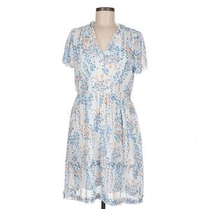 SHEIN Blue and White Mini Dress V-Neck Short Sleeve